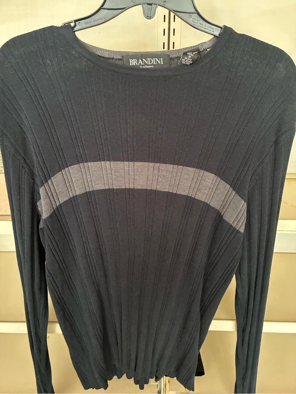 Brandini Navy Ribbed Sweater with Gray Stripe